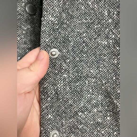 Abercrombie & Fitch Heritage Wool Bomber Jacket Faux Leather Black Gray Size XS - Picture 6 of 9